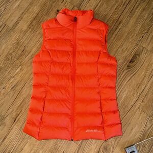 Eddie Bauer XS Full Zip Cirruslite 650 Down Vest Chili Orange Zip Pockets I